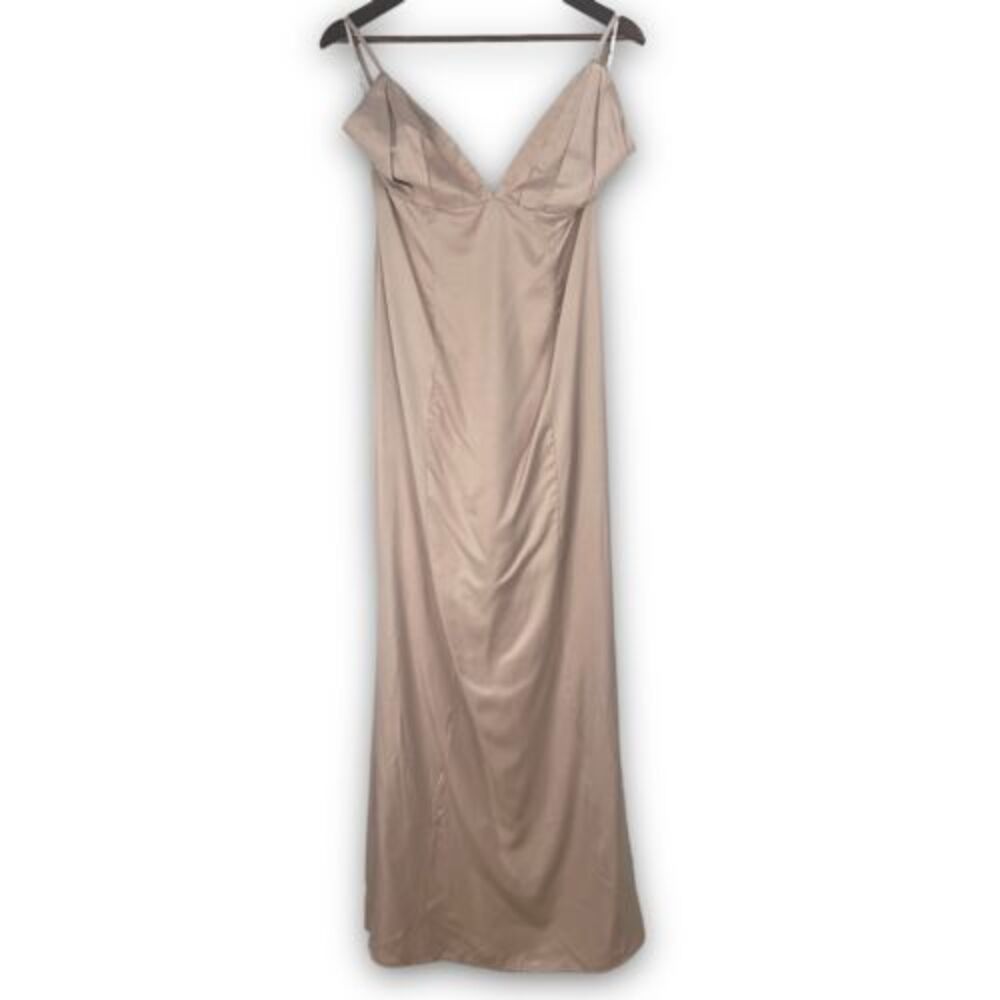 Club L London Nude‎ Bridesmaid Cami Tailored Satin Iris Maxi Dress Size 10 NWT